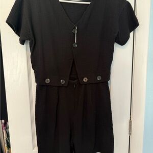 Madewell button waist seersucker knit romper